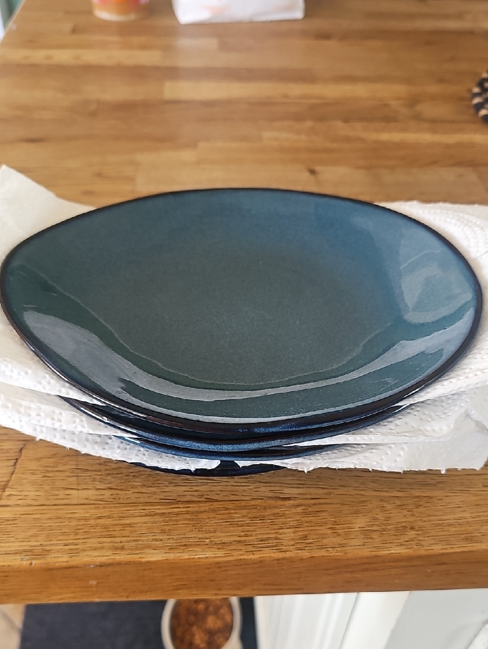 Blue Stoneware Dinner Plates - Set of 3